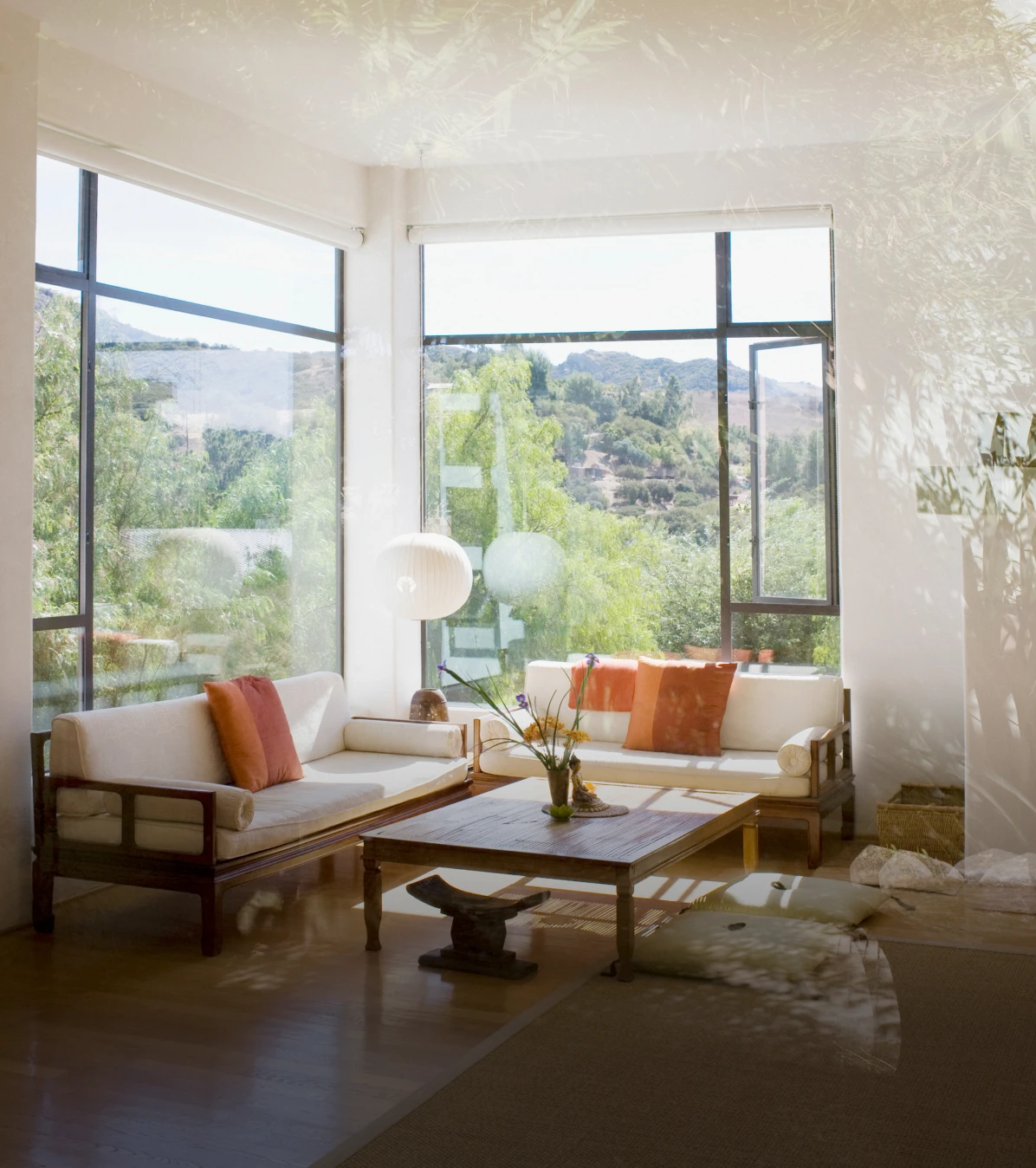 Bright living room with large windows