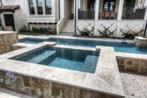 Elegant patio with pool and spa
