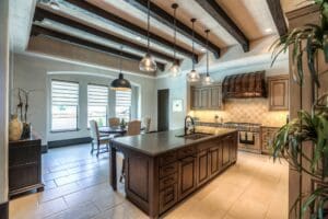 Spacious kitchen featuring dining area and island