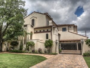 Elegant villa under cloudy sky
