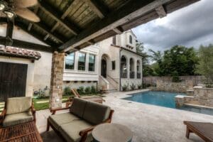 Covered patio with pool view