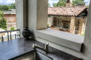 Stone countertop with garden scene