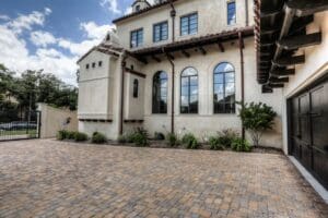 Elegant home exterior under blue sky