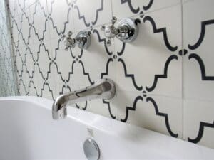 Stylish bath faucet and tiles