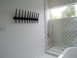 Modern bathroom with geometric tile shower