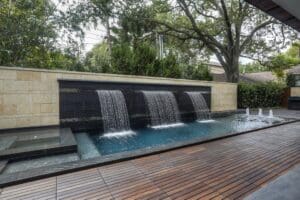 Elegant poolside with cascading water