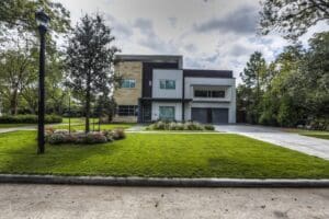 Two-story house in suburban neighborhood