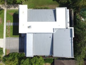 Aerial shot of house with geometric design.
