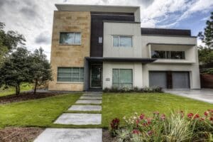 Contemporary home with landscaped yard