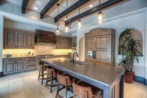 Modern kitchen with island and lights