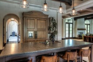 Spacious kitchen with pendant lighting