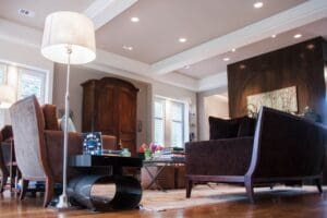Modern living room with cozy furniture