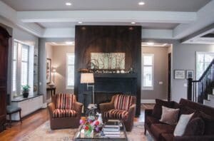 Elegant seating area with striped chairs