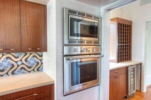 Stylish kitchen with wood cabinets