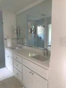 Modern bathroom with double sinks and mirror