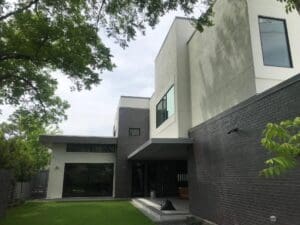 Contemporary home exterior with large windows