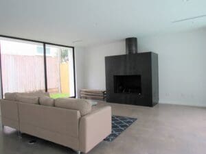 Minimalist interior with large windows